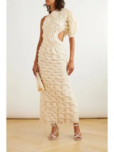 Chloé One-shoulder Cutout Ruffled Silk-blend Gown - x large | Thumbnail 2 Chloé One-shoulder Cutout Ruffled Silk-blend Gown - x large | Thumbnail 2