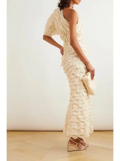 Chloé One-shoulder Cutout Ruffled Silk-blend Gown - x large | Thumbnail 3 Chloé One-shoulder Cutout Ruffled Silk-blend Gown - x large | Thumbnail 3