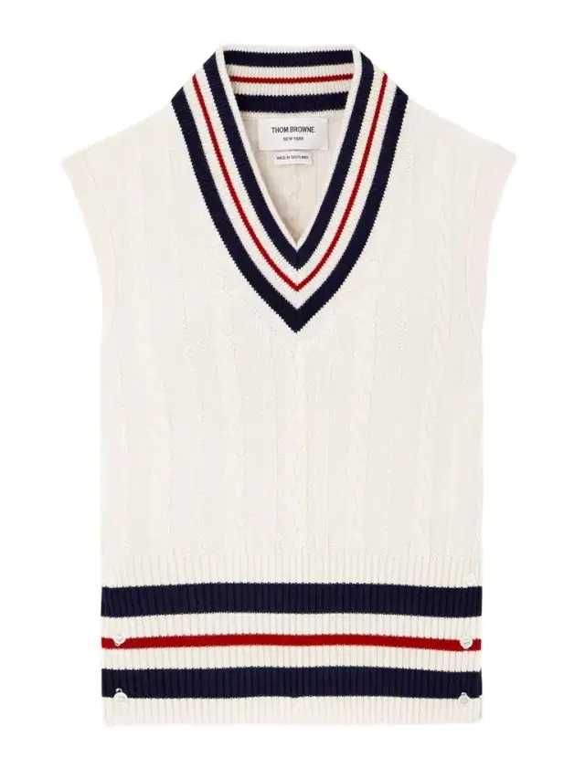Button-detailed Striped Cable-knit Cashmere Vest