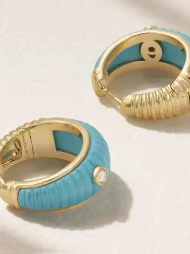 Yvonne Léon Berlingot 9-karat Gold, Turquoise And Diamond Hoop Earrings | Thumbnail 3 Yvonne Léon Berlingot 9-karat Gold, Turquoise And Diamond Hoop Earrings | Thumbnail 3
