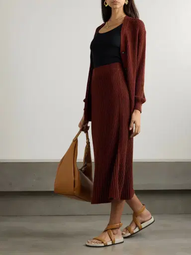 Loro Piana Ikeda Ribbed Silk And Cotton-blend Midi Skirt | Thumbnail 2 Loro Piana Ikeda Ribbed Silk And Cotton-blend Midi Skirt | Thumbnail 2