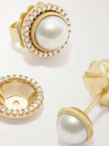 OLE LYNGGAARD COPENHAGEN Lotus 18-karat Gold, Pearl And Diamond Earrings | Thumbnail 3 OLE LYNGGAARD COPENHAGEN Lotus 18-karat Gold, Pearl And Diamond Earrings | Thumbnail 3