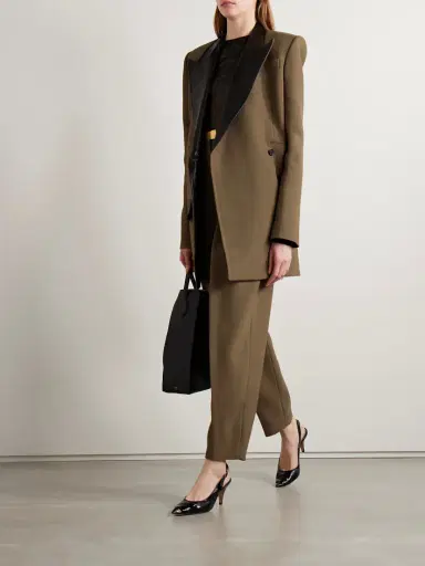 Khaite Jacobson Two-tone Leather-trimmed Crepe Blazer | Thumbnail 2 Khaite Jacobson Two-tone Leather-trimmed Crepe Blazer | Thumbnail 2