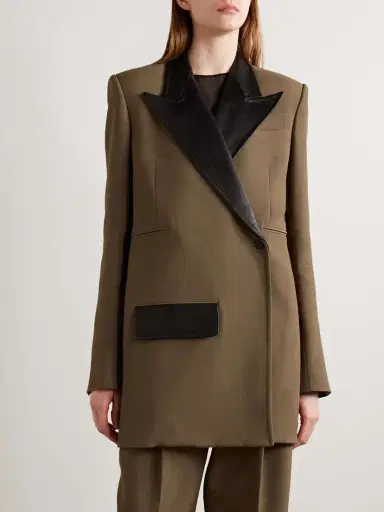 Khaite Jacobson Two-tone Leather-trimmed Crepe Blazer | Thumbnail 3 Khaite Jacobson Two-tone Leather-trimmed Crepe Blazer | Thumbnail 3