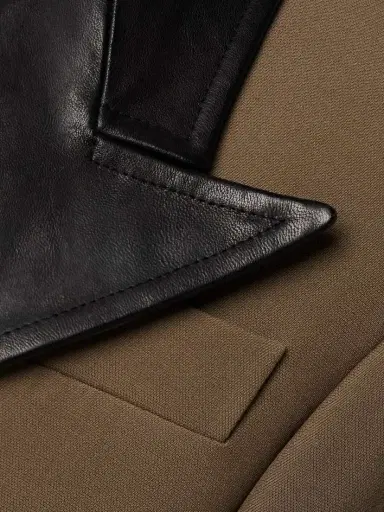 Khaite Jacobson Two-tone Leather-trimmed Crepe Blazer | Thumbnail 6 Khaite Jacobson Two-tone Leather-trimmed Crepe Blazer | Thumbnail 6