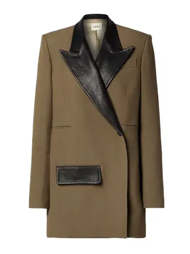 Khaite Jacobson Two-tone Leather-trimmed Crepe Blazer | Thumbnail 1 Khaite Jacobson Two-tone Leather-trimmed Crepe Blazer | Thumbnail 1