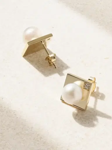 Mizuki 14-karat Gold, Diamond And Pearl Earrings | Thumbnail 3 Mizuki 14-karat Gold, Diamond And Pearl Earrings | Thumbnail 3