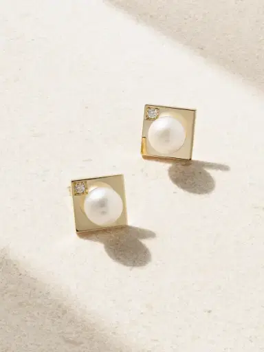 Mizuki 14-karat Gold, Diamond And Pearl Earrings | Thumbnail 1 Mizuki 14-karat Gold, Diamond And Pearl Earrings | Thumbnail 1
