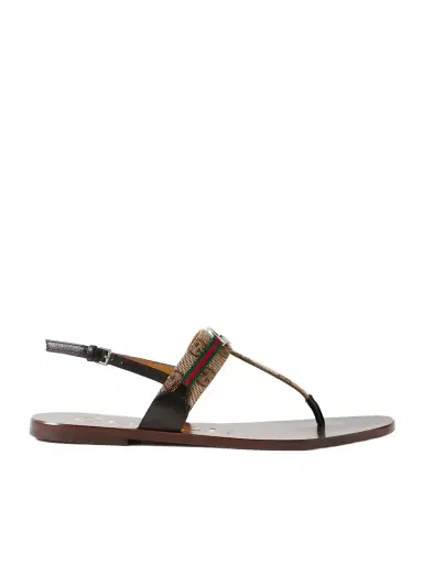 Gucci Kika Logo-embellished Webbing And Leather-trimmed Canvas-jacquard Sandals | Thumbnail 1 Gucci Kika Logo-embellished Webbing And Leather-trimmed Canvas-jacquard Sandals | Thumbnail 1