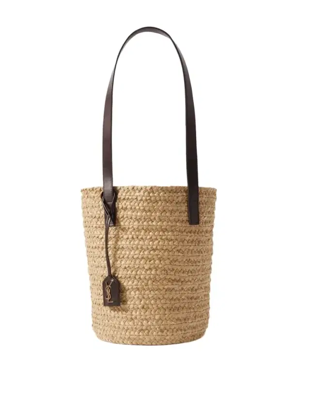 Panier Small Leather-trimmed Raffia Tote