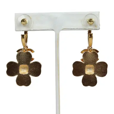Chanel Chanel Flower Dangle CC Earrings Black Enamel & Gold Metal | Thumbnail 4 Chanel Chanel Flower Dangle CC Earrings Black Enamel & Gold Metal | Thumbnail 4