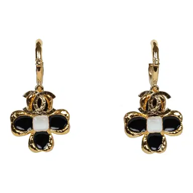 Chanel Chanel Flower Dangle CC Earrings Black Enamel & Gold Metal | Thumbnail 1 Chanel Chanel Flower Dangle CC Earrings Black Enamel & Gold Metal | Thumbnail 1