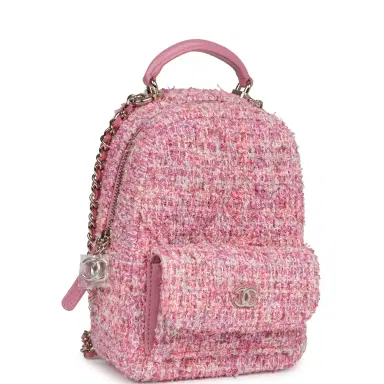 Chanel Chanel Mini Phone Holder Backpack with Chain Pink Multicolor Tweed Light Gold Hardware | Thumbnail 2 Chanel Chanel Mini Phone Holder Backpack with Chain Pink Multicolor Tweed Light Gold Hardware | Thumbnail 2
