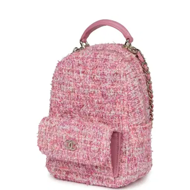 Chanel Chanel Mini Phone Holder Backpack with Chain Pink Multicolor Tweed Light Gold Hardware | Thumbnail 5 Chanel Chanel Mini Phone Holder Backpack with Chain Pink Multicolor Tweed Light Gold Hardware | Thumbnail 5