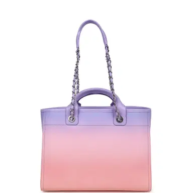 Chanel Chanel Small Deauville Shopping Tote Pink and Purple Ombre Calfskin Silver Hardware | Thumbnail 4 Chanel Chanel Small Deauville Shopping Tote Pink and Purple Ombre Calfskin Silver Hardware | Thumbnail 4