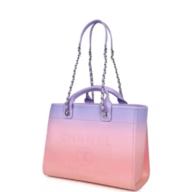 Chanel Chanel Small Deauville Shopping Tote Pink and Purple Ombre Calfskin Silver Hardware | Thumbnail 5 Chanel Chanel Small Deauville Shopping Tote Pink and Purple Ombre Calfskin Silver Hardware | Thumbnail 5
