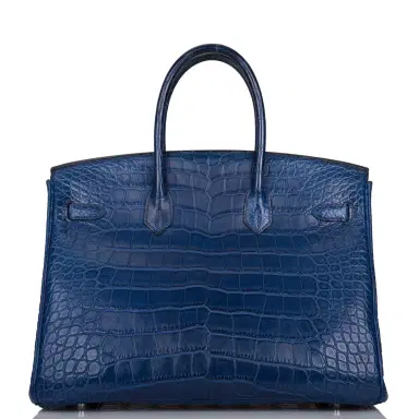 HERMÈS Hermes Bleu de Malte Matte Alligator Birkin 35cm Palladium Hardware (Preloved - Excellent to Mint) | Thumbnail 4 HERMÈS Hermes Bleu de Malte Matte Alligator Birkin 35cm Palladium Hardware (Preloved - Excellent to Mint) | Thumbnail 4