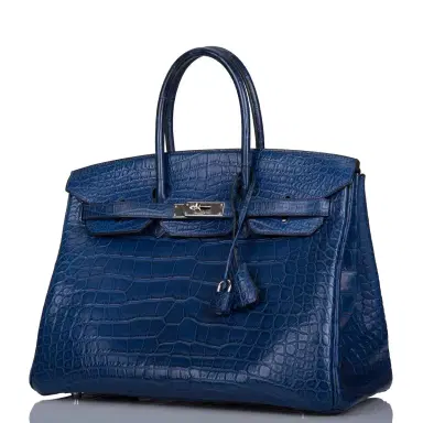 HERMÈS Hermes Bleu de Malte Matte Alligator Birkin 35cm Palladium Hardware (Preloved - Excellent to Mint) | Thumbnail 5 HERMÈS Hermes Bleu de Malte Matte Alligator Birkin 35cm Palladium Hardware (Preloved - Excellent to Mint) | Thumbnail 5