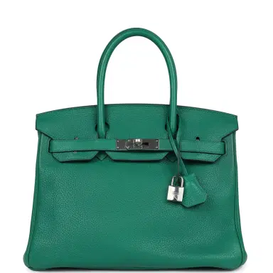 HERMÈS Pre-Owned Hermes Birkin 30 Vert Vertigo Clemence Palladium Hardware | Thumbnail 1 HERMÈS Pre-Owned Hermes Birkin 30 Vert Vertigo Clemence Palladium Hardware | Thumbnail 1
