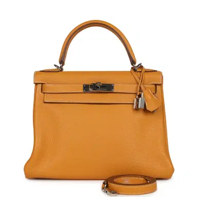 HERMÈS Pre-Owned Hermes Kelly Retourne 28 Moutarde Clemence Palladium Hardware | Thumbnail 1 HERMÈS Pre-Owned Hermes Kelly Retourne 28 Moutarde Clemence Palladium Hardware | Thumbnail 1