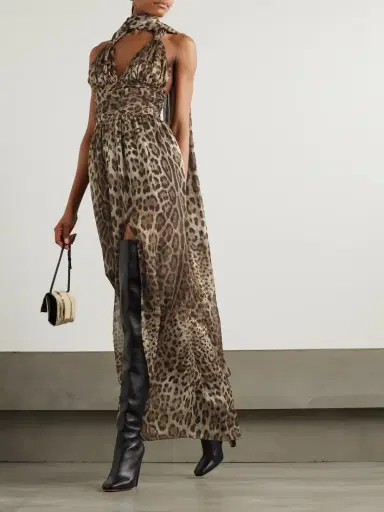 Dolce & Gabbana Scarf-detailed Smocked Leopard-print Silk-chiffon Gown | Thumbnail 2 Dolce & Gabbana Scarf-detailed Smocked Leopard-print Silk-chiffon Gown | Thumbnail 2