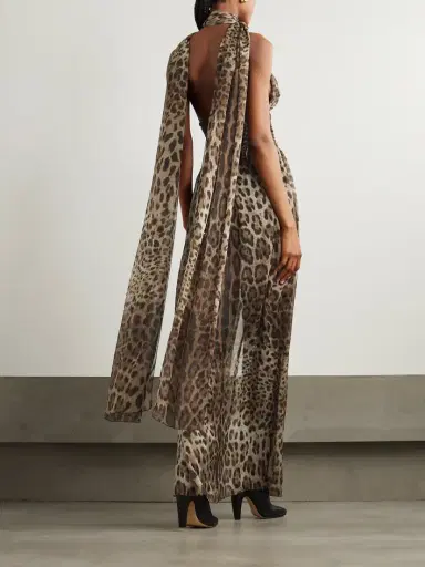 Dolce & Gabbana Scarf-detailed Smocked Leopard-print Silk-chiffon Gown | Thumbnail 3 Dolce & Gabbana Scarf-detailed Smocked Leopard-print Silk-chiffon Gown | Thumbnail 3
