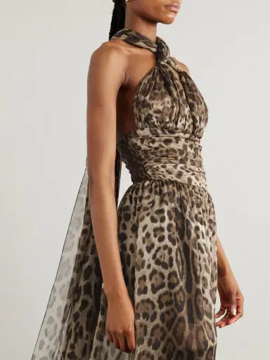 Dolce & Gabbana Scarf-detailed Smocked Leopard-print Silk-chiffon Gown | Thumbnail 6 Dolce & Gabbana Scarf-detailed Smocked Leopard-print Silk-chiffon Gown | Thumbnail 6