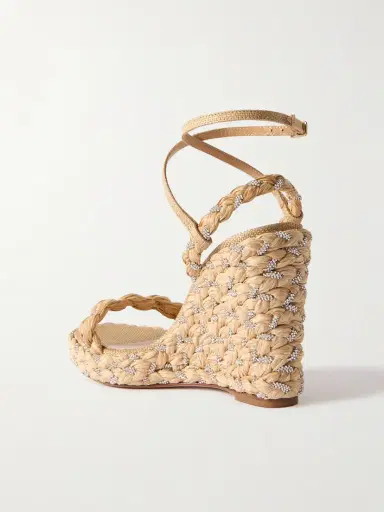 Aquazzura Costiera 120 Crystal-embellished Cord-trimmed Raffia Platorm Wedge Sandals | Thumbnail 3 Aquazzura Costiera 120 Crystal-embellished Cord-trimmed Raffia Platorm Wedge Sandals | Thumbnail 3