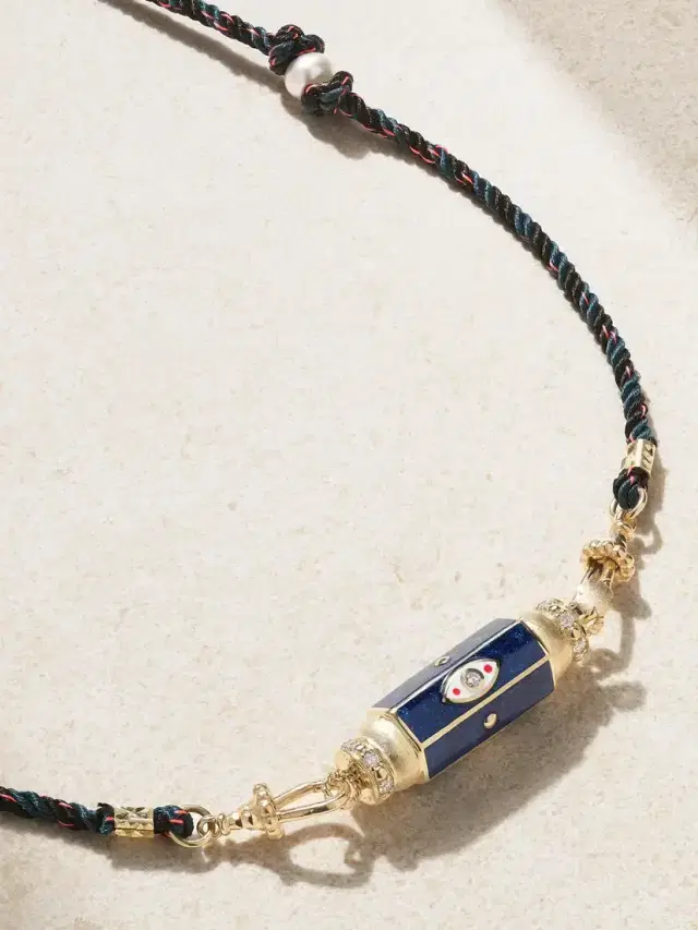 Evil Eye 14-karat Gold, Enamel, Pearl And Diamond Necklace