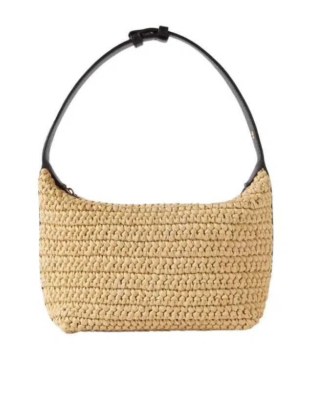 Wallace Leather-trimmed Raffia Shoulder Bag