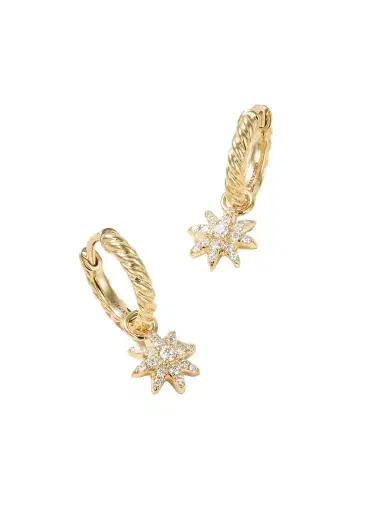 David Yurman Petite Starburst 18-karat Gold Diamond Hoop Earrings | Thumbnail 1 David Yurman Petite Starburst 18-karat Gold Diamond Hoop Earrings | Thumbnail 1