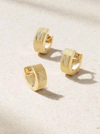 Foundrae Initial 18-karat Gold Diamond Single Hoop Earring | Thumbnail 4 Foundrae Initial 18-karat Gold Diamond Single Hoop Earring | Thumbnail 4