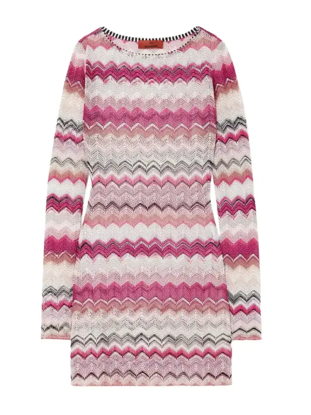 Mare Striped Metallic Crochet-knit Mini Dress
