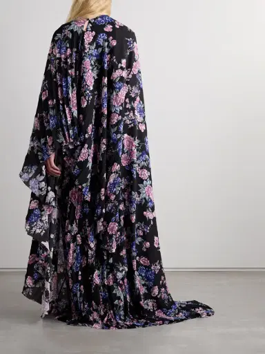 Balenciaga Cape-effect Floral-print Plissé-crepe Gown | Thumbnail 3 Balenciaga Cape-effect Floral-print Plissé-crepe Gown | Thumbnail 3