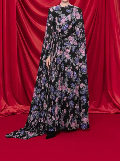 Balenciaga Cape-effect Floral-print Plissé-crepe Gown | Thumbnail 4 Balenciaga Cape-effect Floral-print Plissé-crepe Gown | Thumbnail 4
