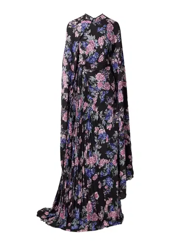 Balenciaga Cape-effect Floral-print Plissé-crepe Gown | Thumbnail 1 Balenciaga Cape-effect Floral-print Plissé-crepe Gown | Thumbnail 1