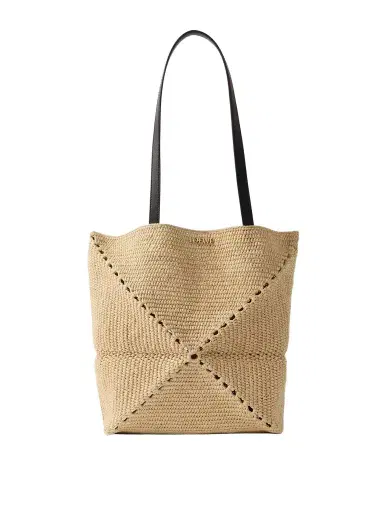 Loewe + Paula's Ibiza Puzzle Fold Medium Leather-trimmed Raffia Tote | Thumbnail 1 Loewe + Paula's Ibiza Puzzle Fold Medium Leather-trimmed Raffia Tote | Thumbnail 1