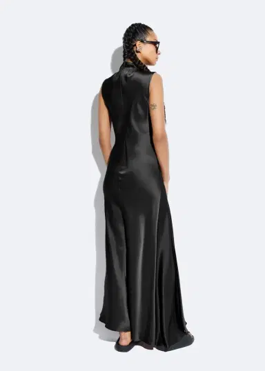 Lapointe Satin Drape Neck Sleeveless Dress | Thumbnail 2 Lapointe Satin Drape Neck Sleeveless Dress | Thumbnail 2