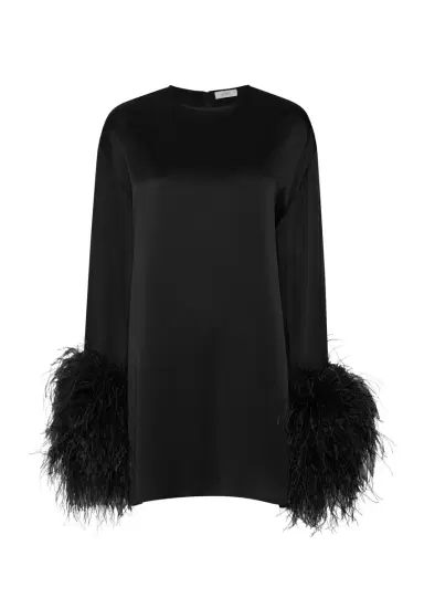 Lapointe Satin Dress With Feathers | Thumbnail 4 Lapointe Satin Dress With Feathers | Thumbnail 4