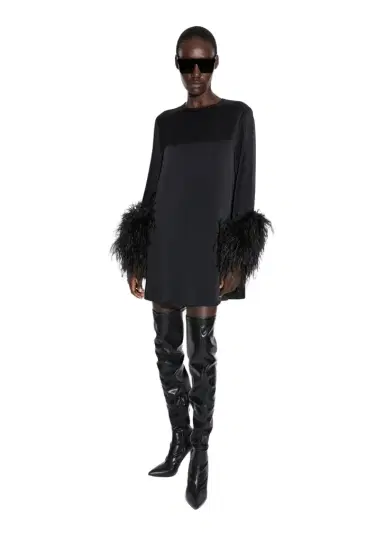 Lapointe Satin Dress With Feathers | Thumbnail 1 Lapointe Satin Dress With Feathers | Thumbnail 1