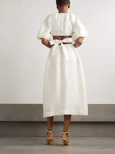 Aje Mimosa Cutout Gathered Linen-blend Midi Dress | Thumbnail 3 Aje Mimosa Cutout Gathered Linen-blend Midi Dress | Thumbnail 3