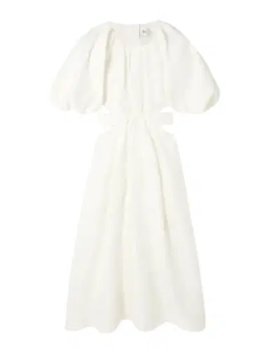 Aje Mimosa Cutout Gathered Linen-blend Midi Dress | Thumbnail 1 Aje Mimosa Cutout Gathered Linen-blend Midi Dress | Thumbnail 1