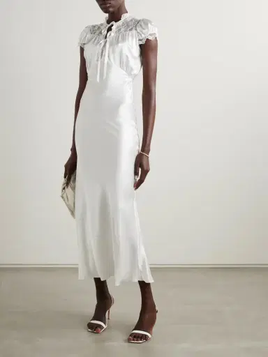 Rodarte Lace-trimmed Silk-satin Midi Dress | Thumbnail 2 Rodarte Lace-trimmed Silk-satin Midi Dress | Thumbnail 2