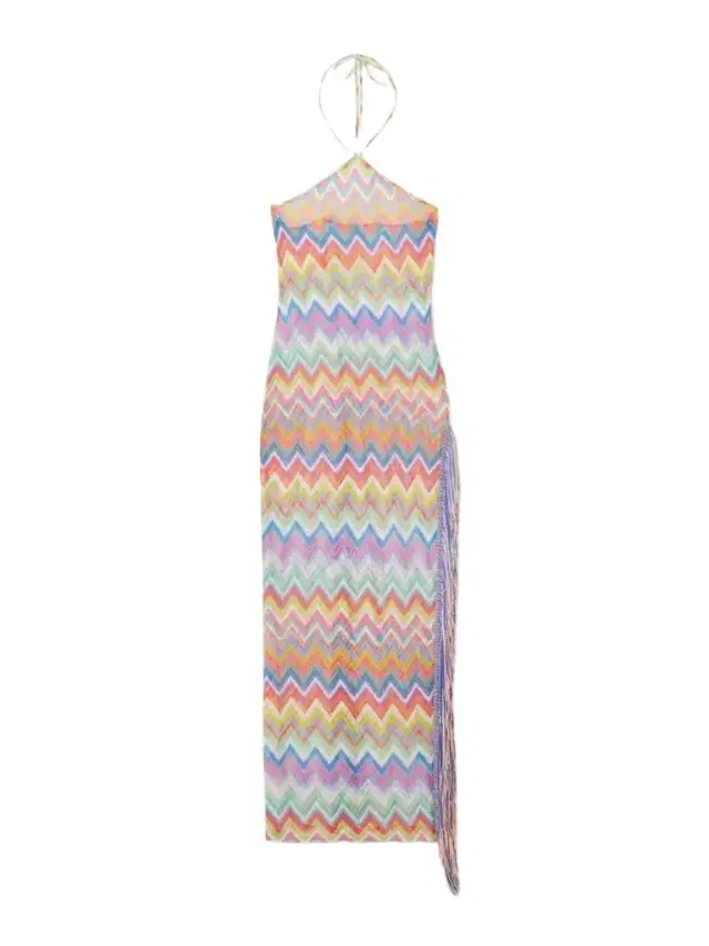 Fringed Striped Crochet-knit Coverup