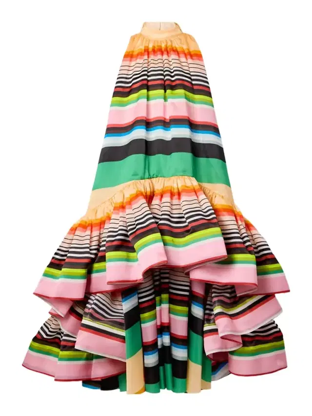 Casette Tiered Ruffled Striped Silk-organza Gown - x large