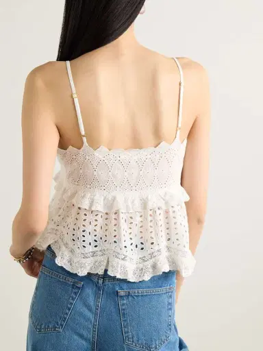 LoveShackFancy Senta Cropped Lace-trimmed Broderie Anglaise Cotton Tank | Thumbnail 3 LoveShackFancy Senta Cropped Lace-trimmed Broderie Anglaise Cotton Tank | Thumbnail 3