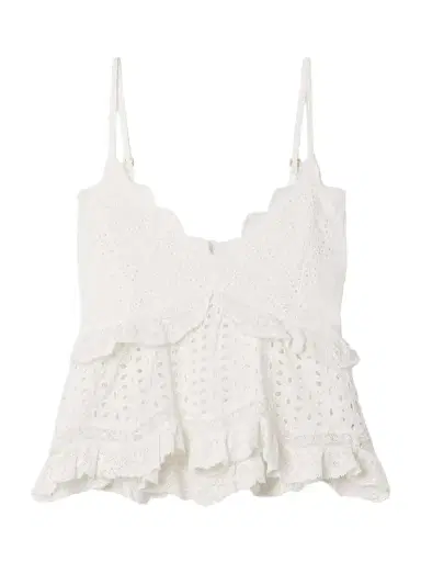 LoveShackFancy Senta Cropped Lace-trimmed Broderie Anglaise Cotton Tank | Thumbnail 1 LoveShackFancy Senta Cropped Lace-trimmed Broderie Anglaise Cotton Tank | Thumbnail 1