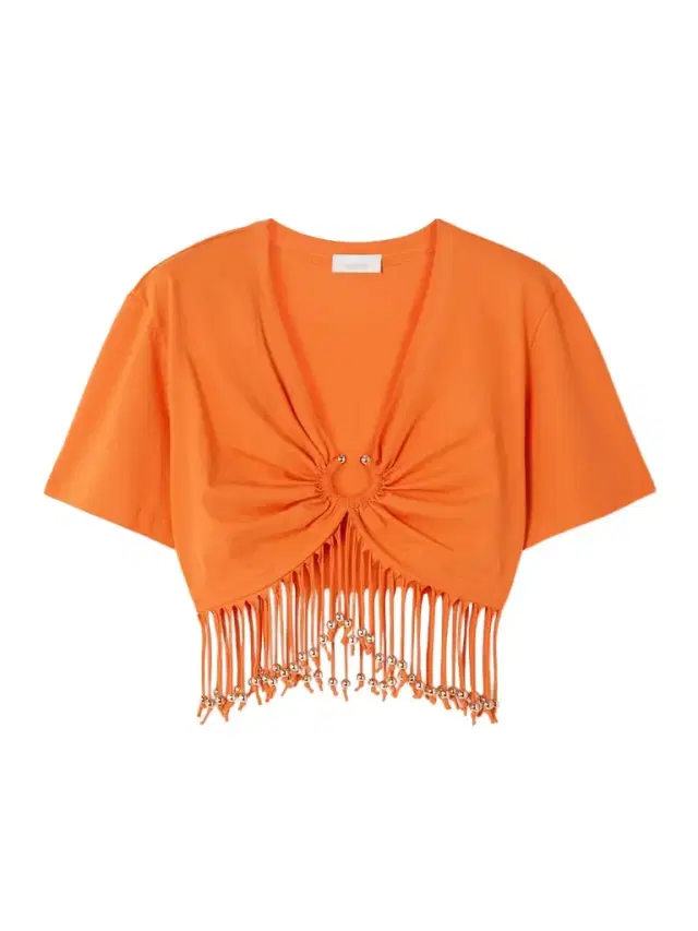 Cropped Fringed Embellished Cotton-jersey Top