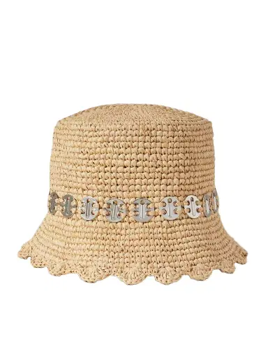 Rabanne Embellished Raffia Bucket Hat | Thumbnail 1 Rabanne Embellished Raffia Bucket Hat | Thumbnail 1