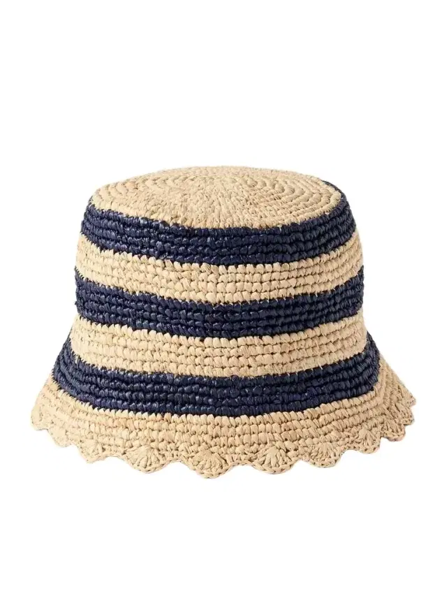 Striped Raffia Bucket Hat